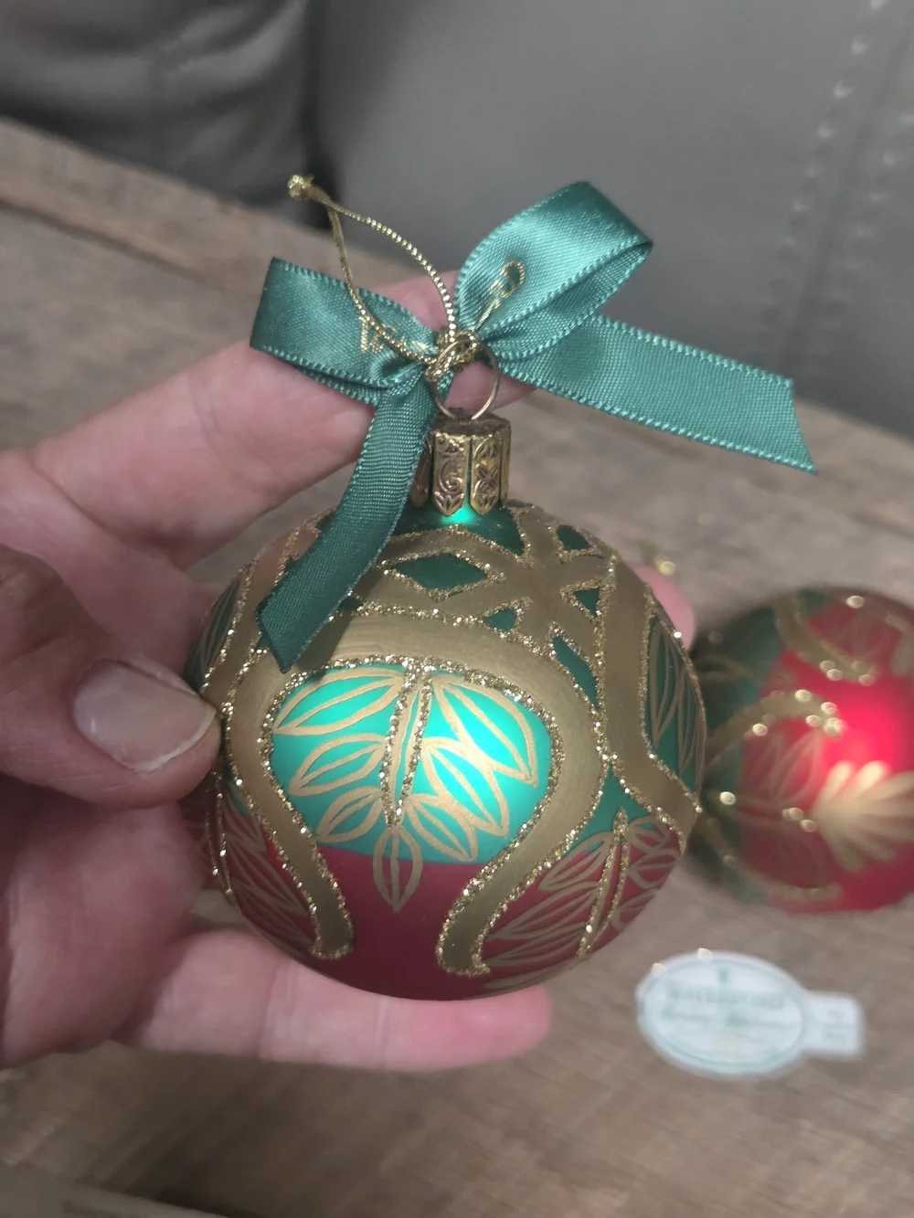 2 Vintage Waterford Holiday Heirlooms Peacock Ball Ornaments ~ Bin R